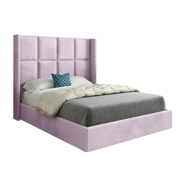 Casa Magna Quanta Straight Winged Upholstered Soft Velvet Bed Frame - Pink