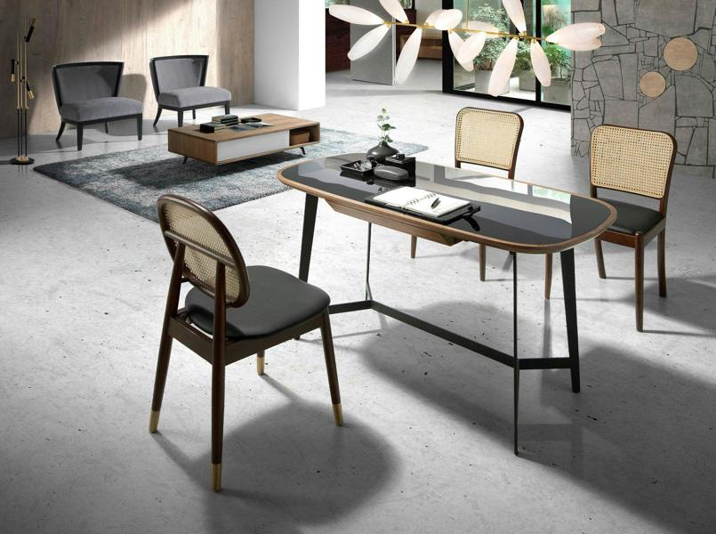 Angel Cerdá Rattan and Black Leatherette Chair 4093