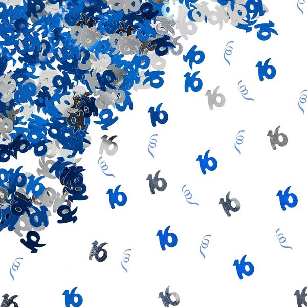 16th Birthday Blue & Silver Metallic Confetti Decoration Set for Party Tables image 2