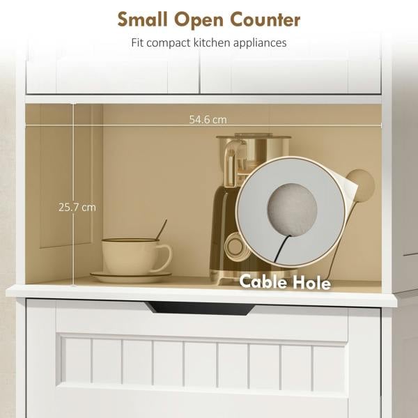 HOMCOM 172 cm Tall Kitchen Pantry Cupboard with Small Open Counter, White