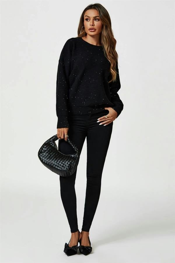 FS Collection Scatter Sequin Jumper Top In Black