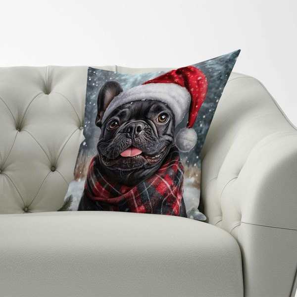 Warren Reed Snowy Christmas French Bulldog Cushion