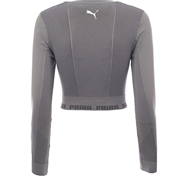 Puma Womens Charcoal Grey Training Evoknit Seamless LS Crop Top