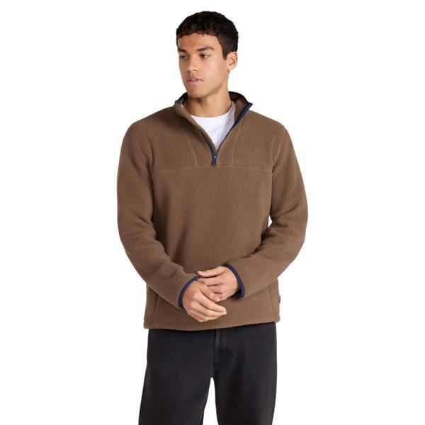 Animal Mens Alfie Contrast Detail Borg Half Zip Fleece Top - Brown - 