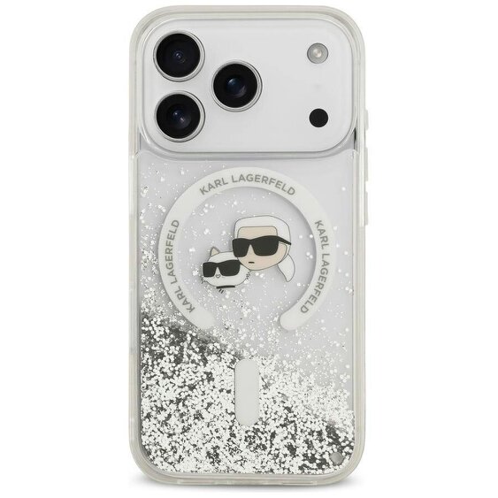 Karl Lagerfeld Liquid Glitter Karl & Choupette Heads Case with MagSafe for iPhone 17/18 Pro Max 6.9" Clear - KLHMP18XLGKCSGH