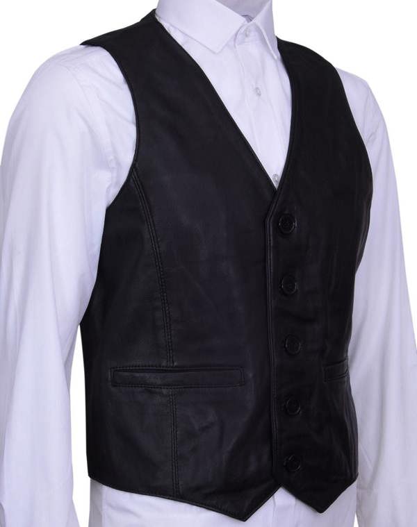 Infinity Leather Mens Leather Waistcoat Formal Traditional Gilet Vest