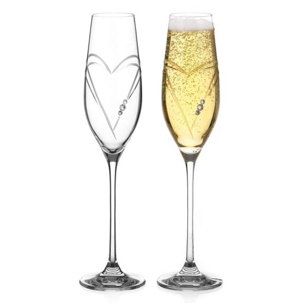 Diamante Hearts Champagne Flutes Adorned with Crystals by Swarovski® - Set of 2