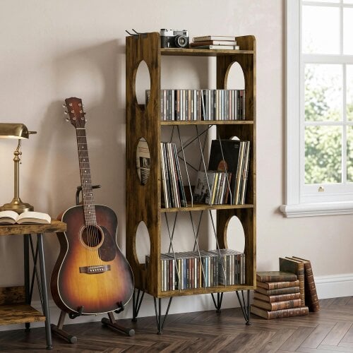 HOMCOM Record Player Stand Display Shelf for Turntable, Rustic Brown
