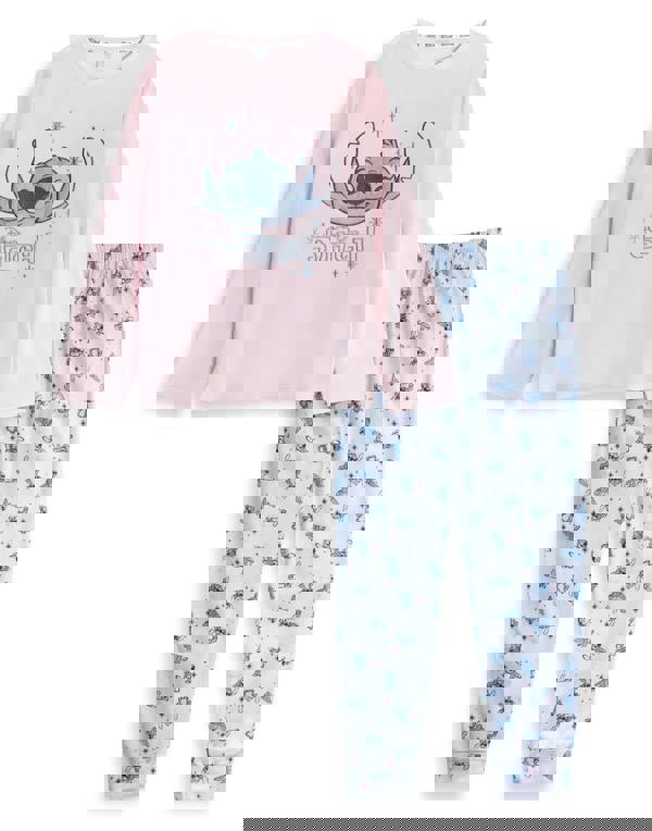 Disney Womens Pink Stitch Long Sleeve Long Leg Pyjama Set