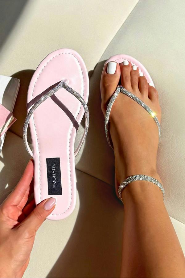 Love Lemonade Sparkly Coastline Flip Flops Pink