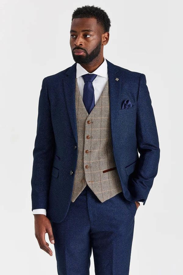 Paul Andrew Arthur Navy Suit with Harris Brown Tweed Waistcoat