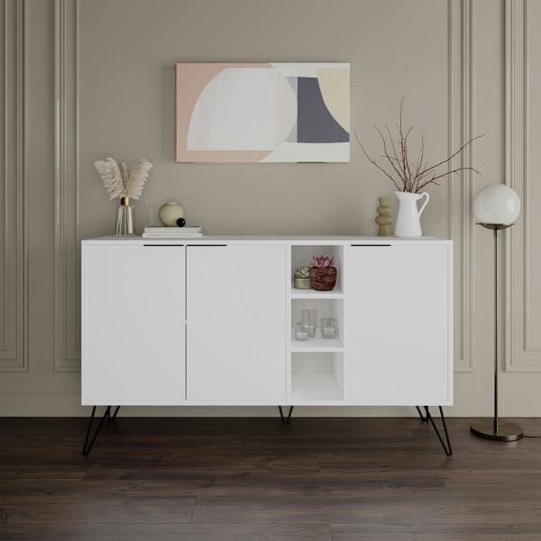 Decortie Clara Sideboard Cabinet Modern Storage Shelves Hairpin Legs 142cm