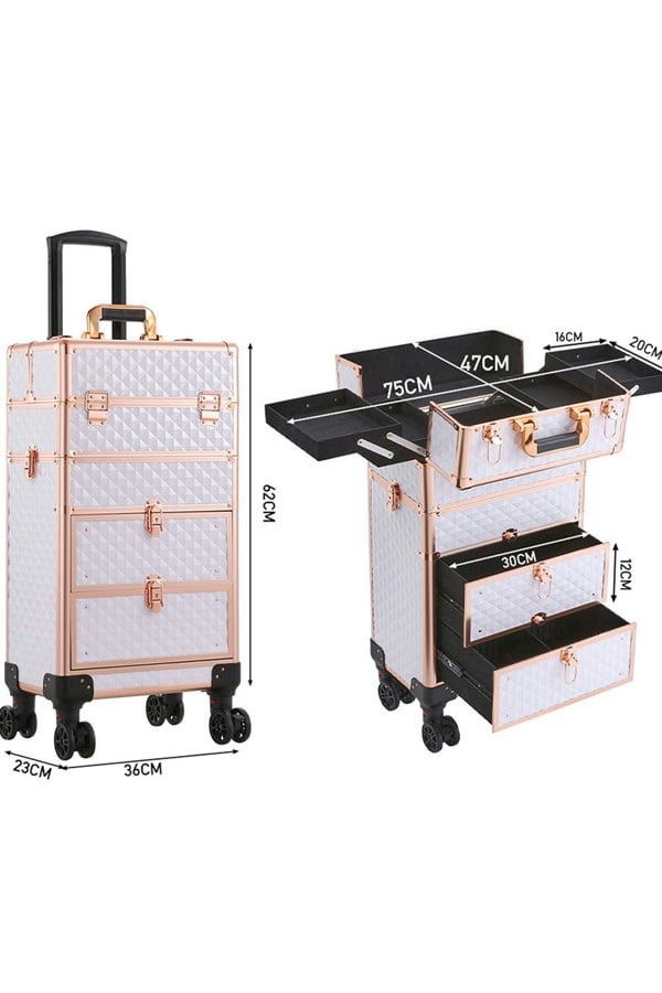 Living and Home Professional 3-in-1 Makeup Trolley Large Beauty Cosmetics Vanity Organizer Rolling Case