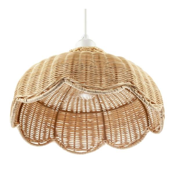 Handwoven Natural Rattan Pendant Light Shade with Scalloped Edge Image 5