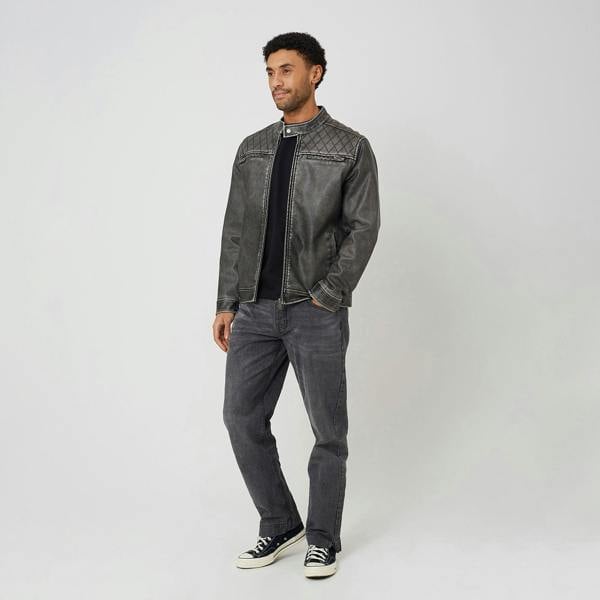 Brave Soul Black Onion Quilted Vintage PU Biker Jacket - Black Image 3