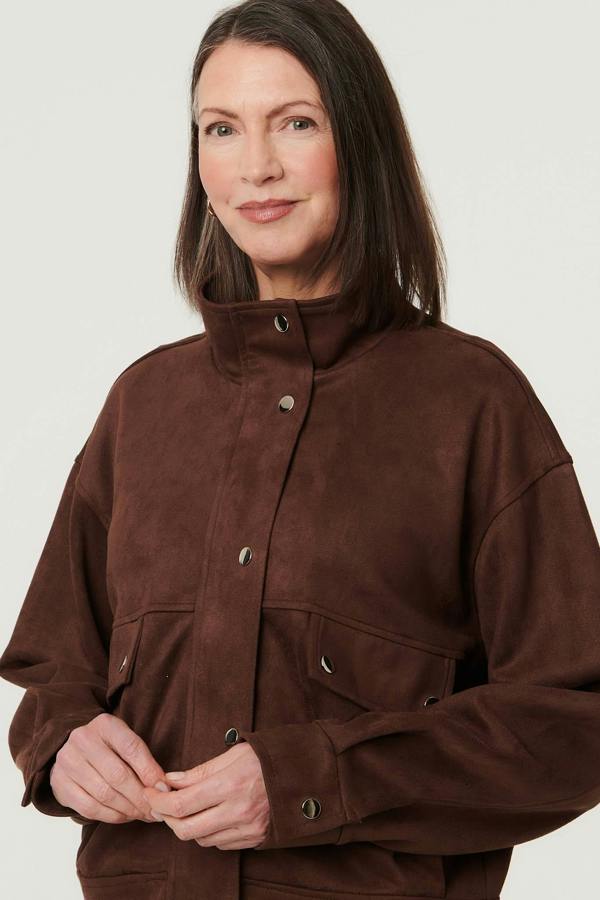 Brown | Faux Suede Pocket Front Relaxed Jacket