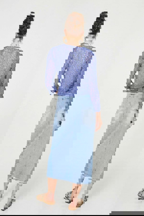 Blue | Crochet Open Knit Waterfall Cardigan
