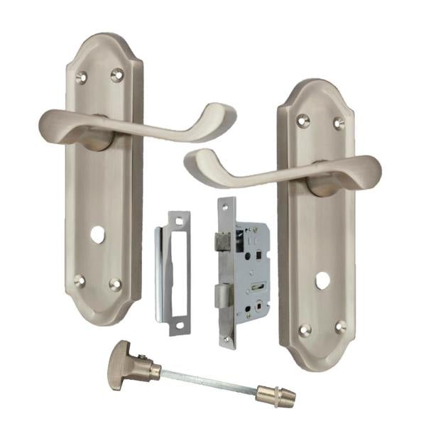 EDH Door Hardware Satin Nickel Door Handles - Askworth Internal Door Handles with Bathroom Sash
