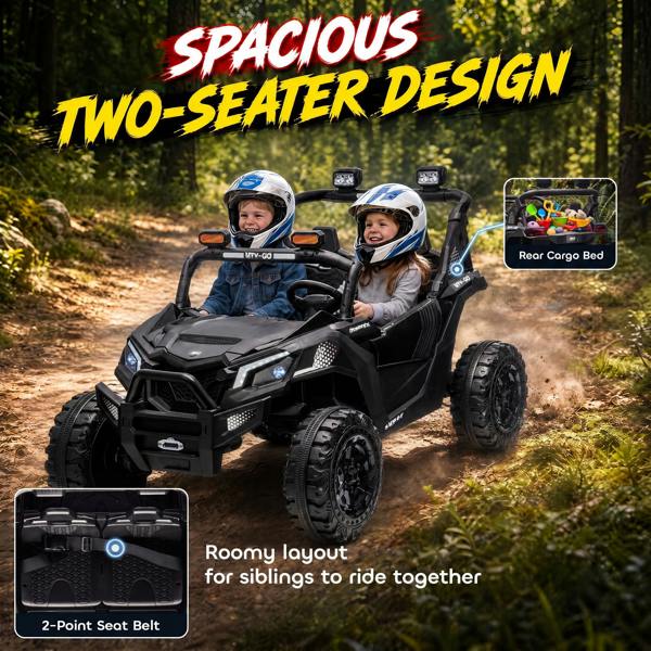 AIYAPLAY 24V 2 Seater Ride On Truck Car for Big Kids with Remote, Black