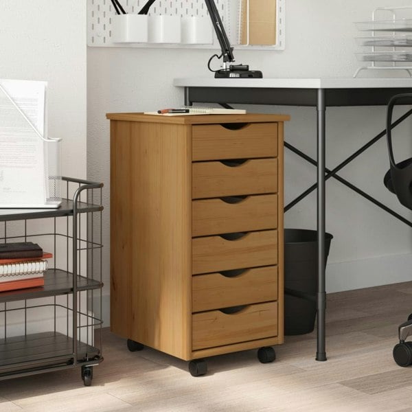 Berkfield Rolling Cabinet with Drawers MOSS Honey Brown Solid Wood Pine