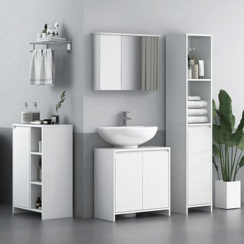 HOMCOM Freestanding Under Sink Cabinet with 2 Doors and Shelf, White - White - MDF - Modern
