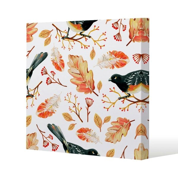 Benjamin Tate Design Birds & Leaves in Autumn Slim Style Canvas Print  75x75cm , 15mm Slim Real wood.