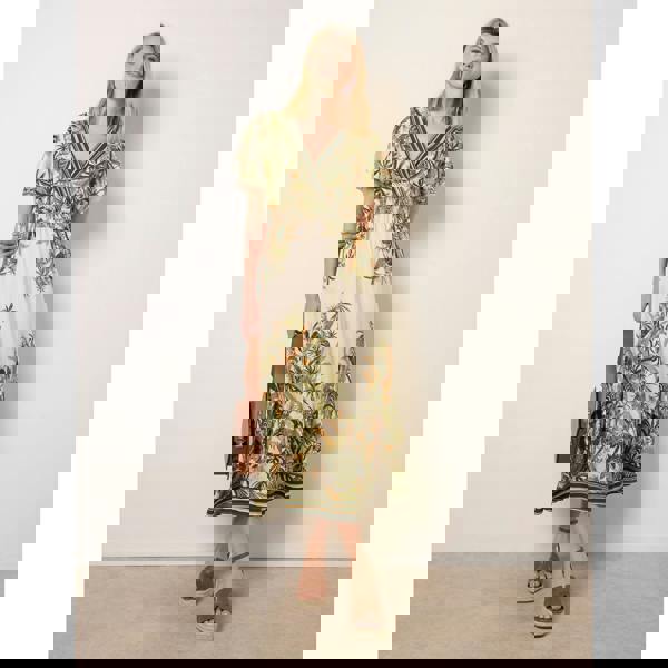 Blue Vanilla Tropical Print Wrap Front Dress