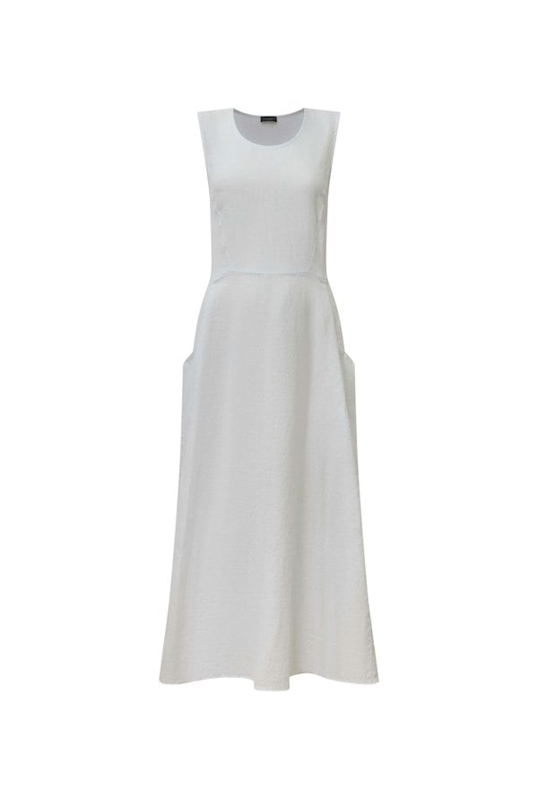 White linen maxi dress sleeveless ankle length
