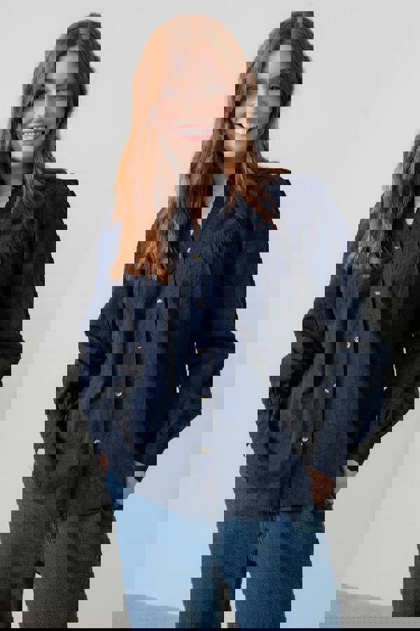 Lily & Me Wayfaring Textured Jacquard Blouse Navy