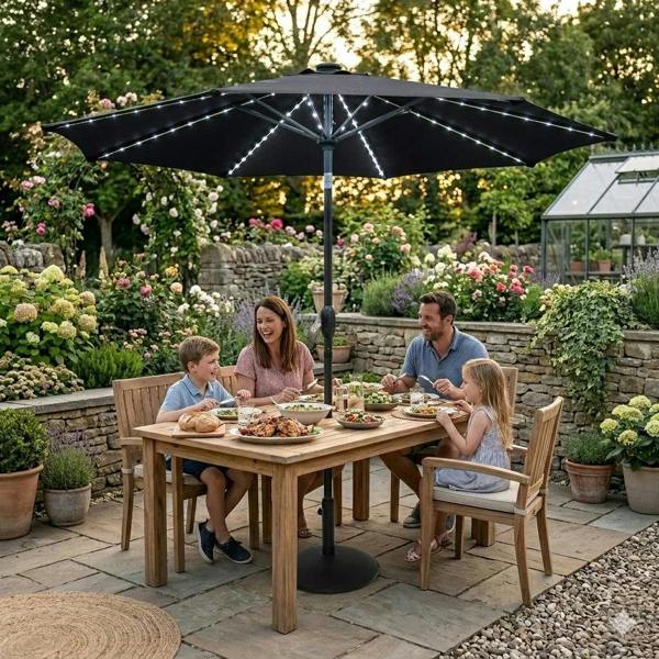 Jardi LED Tilt Parasol 2.7m – Black