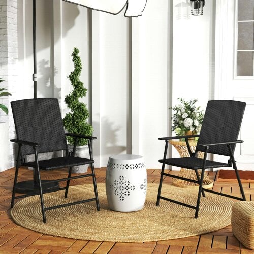 Wyld Haus Luvaka Nene Rattan Black Folding Garden Chairs Set Of 2