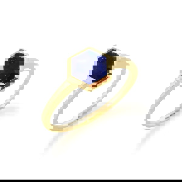 271R018702925 Geometric Hexagon Lapis Lazuli Yellow Gold Plated Ring 4