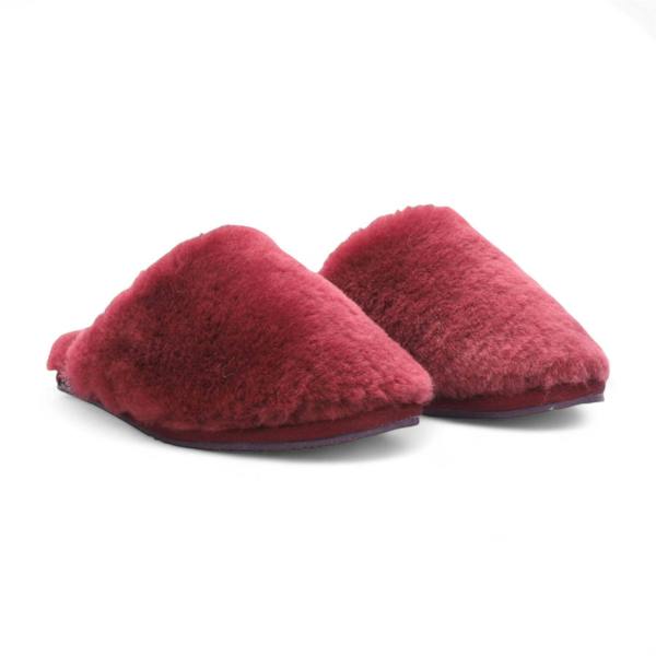 Infinity Leather Women's Sheepskin Slippers Burgundy Warm Winter Fur Mule - Aurora
