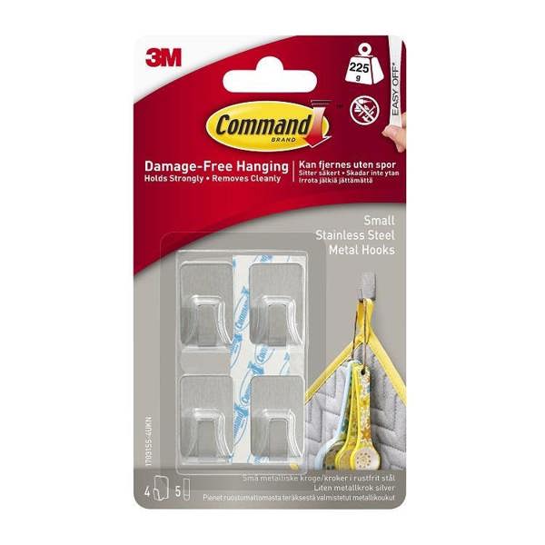 Command 17031SS-4 Small Stainless Steel Metal Hook 225g 4pk - One Colour - 