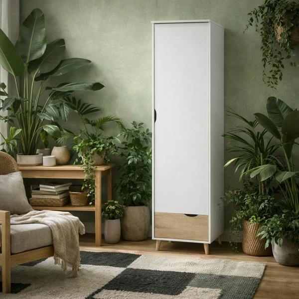 Wyld Haus Skerries 1 Door Wardrobe White and Natural Oak Wood