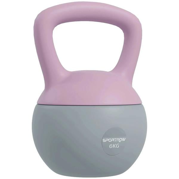 Purple and grey soft kettlebell with non-slip handle, 6 kg weight