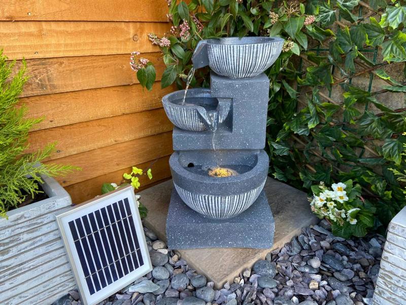 Tranquillity Water Features 3 Bowl Pour Contemporary Solar Water Feature