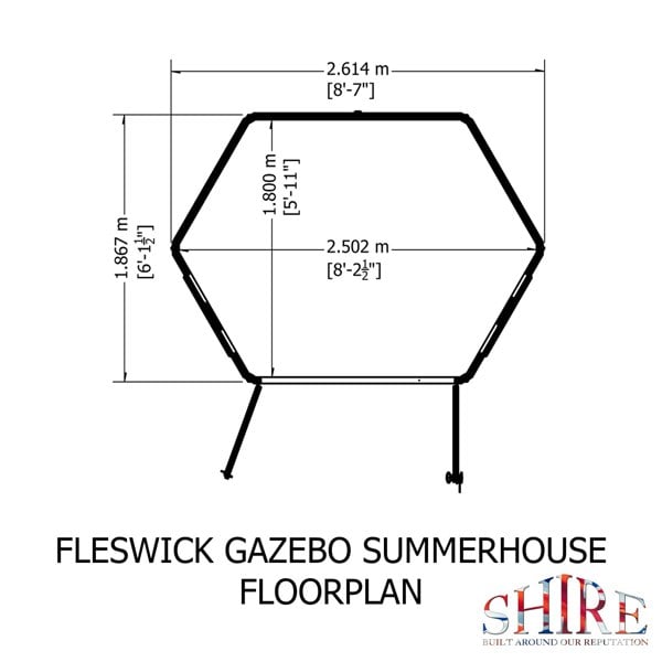 Shire Fleswick Hexagonal Gazebo Summerhouse 8x7 Double doors 12mm Cladding