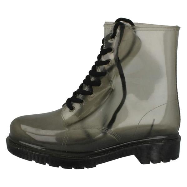 Spot On Ladies Spot On Chunky Heel Transparent Boots