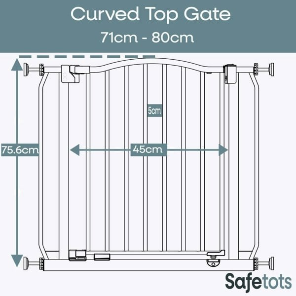 Bettacare Curved Top Dog Gate, 71cm - 80cm, Matt Grey, Pressure Fit Pet Gate for Dog and Puppy, Pet and Dog Barrier
