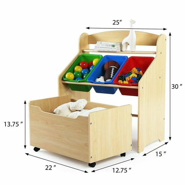HYGRAD BUILT TO SURVIVE HYGRAD® Wooden Toy Box Storage Unit Childrens Kids Chest Bookshelf Toy Organizer
