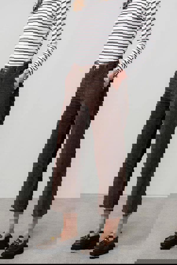 Lily & Me Isla Stretch Jumbo Corduroy Cropped Trousers Chocolate