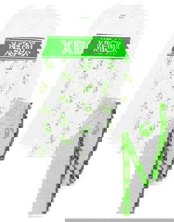 Xbox Unisex Kids White Game Controller All-Over Print & Logo Print Long Sleeve Long Leg Pyjama Set