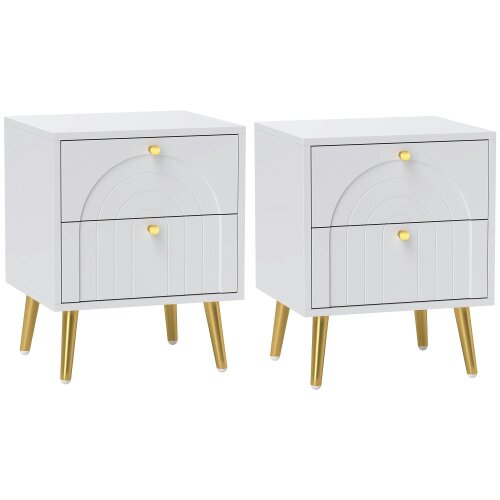 Wyld Haus Leri Kama Set Of 2 White Bedside Tables 2 Drawers Golden Handles