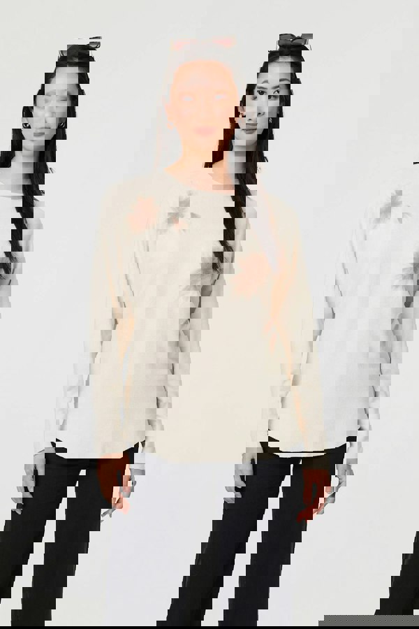 Beige | Floral Relaxed Batwing Sleeve Jumper