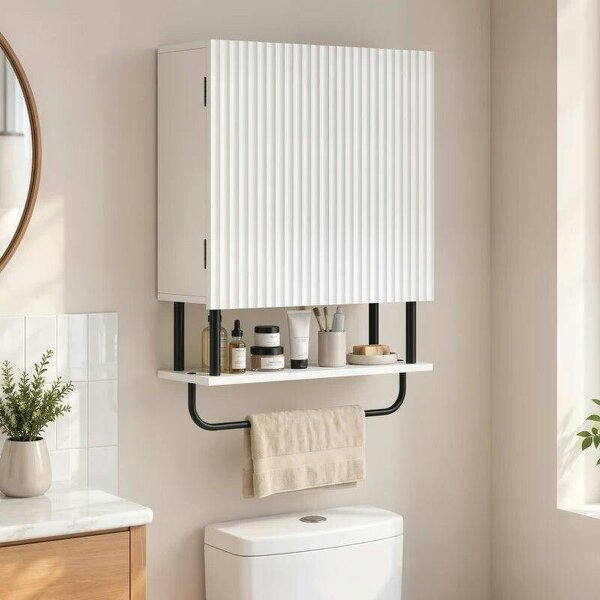 Bathroom Wall Cabinet Modern Space Saver Wall Mounted Cabinet Doors Storage White - White