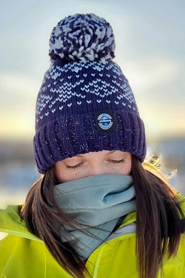 SuperBobble Swimzi Navy Nordic Knit Beanie Hat