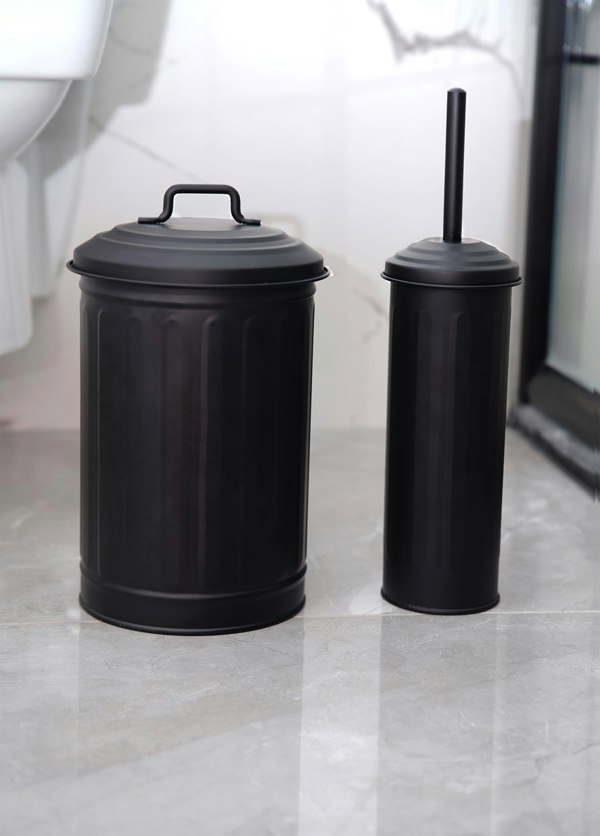 Rozi Black Waste Bin & Toilet Brush Set