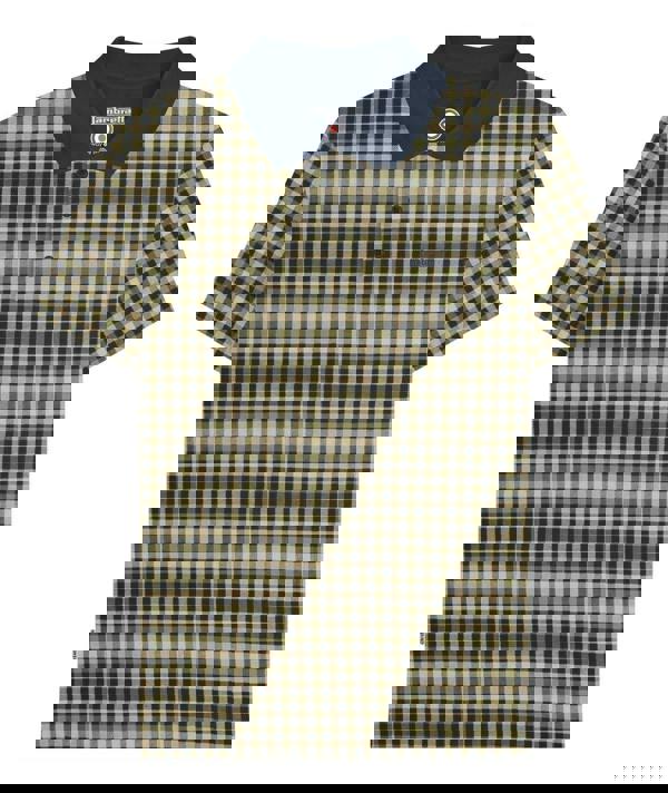 Lambretta Mens Check Classic Mod Ska Casual Smart Polo, beige and black check patterned polo shirt with navy collar and button-up front.