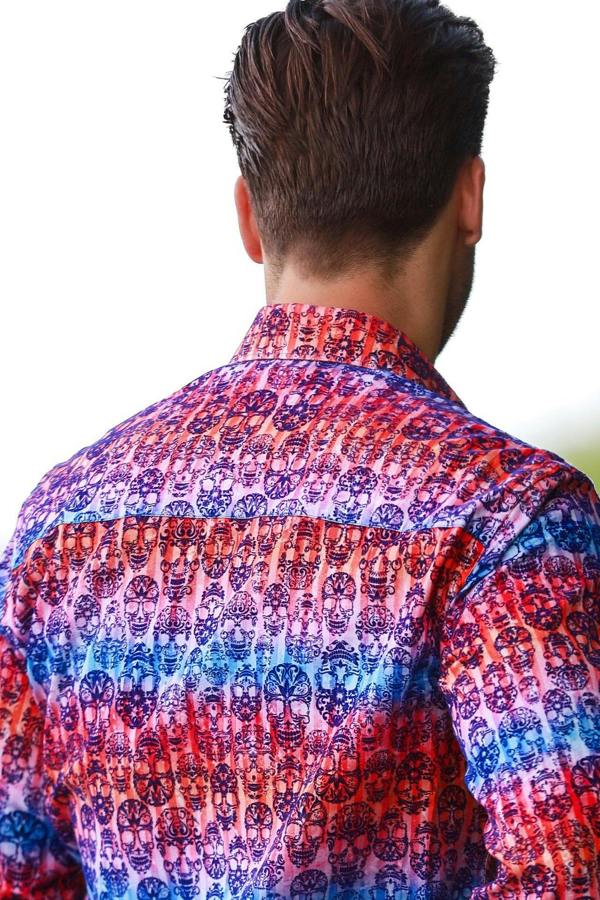 SKULL FLOCKING SHIRT WITH GRADIENT TIE - DYE LUXURY TEXTURED FINISH - Claudio Lugli Shirts
